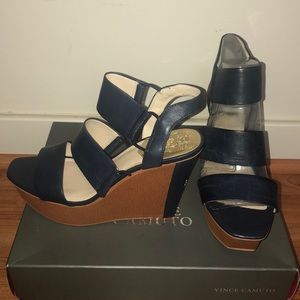 Vince Camuto Wedge Sandals-Navy 7.5